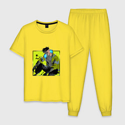 Пижама хлопковая мужская Дэвид с печальным взглядом - аниме Киберпанк Бегущ, цвет: желтый