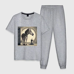 Пижама хлопковая мужская Забавная зебра, цвет: меланж