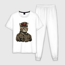Пижама хлопковая мужская Котик в шинели, цвет: белый