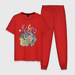Пижама хлопковая мужская Мультяшный Корн, цвет: красный