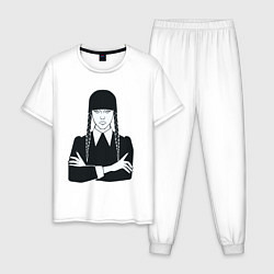 Пижама хлопковая мужская Wednesday Addams портрет, цвет: белый