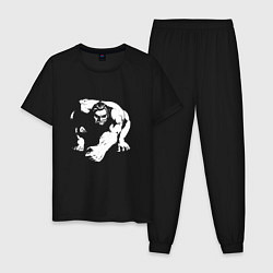 Пижама хлопковая мужская Борьба сумо, цвет: черный