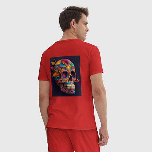 Мужская пижама Разноцветные черепа / Красный – фото 4