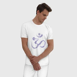 Пижама хлопковая мужская Ом мантра, цвет: белый — фото 2