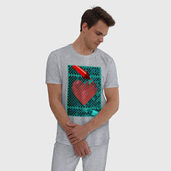 Пижама хлопковая мужская Красное сердце маркером, цвет: меланж — фото 2