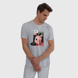 Пижама хлопковая мужская Кот-мем мяу, цвет: меланж — фото 2