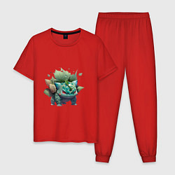 Пижама хлопковая мужская Бульбазавр, цвет: красный