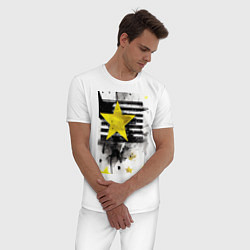 Пижама хлопковая мужская Желтая звезда на полосах, цвет: белый — фото 2