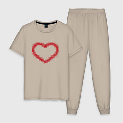 Пижама хлопковая мужская Сердце в стиле импрессионизм, цвет: миндальный