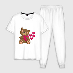 Пижама хлопковая мужская Влюбленный медведь с сердцем, цвет: белый