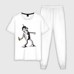 Пижама хлопковая мужская Бендер граффити, цвет: белый