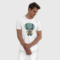 Пижама хлопковая мужская Слоник в футболке, цвет: белый — фото 2