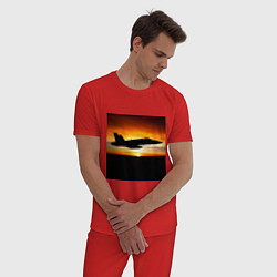 Пижама хлопковая мужская Самолёт на закате, цвет: красный — фото 2