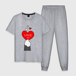 Пижама хлопковая мужская Лапка котика с валентинкой, цвет: меланж