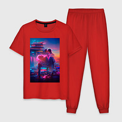 Пижама хлопковая мужская Нейро синтвейв, цвет: красный