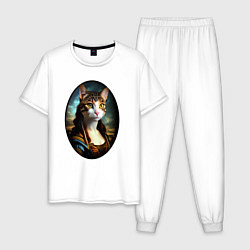 Пижама хлопковая мужская Леди кошка - нейросеть - портрет, цвет: белый