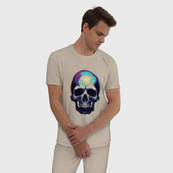 Пижама хлопковая мужская Граффити череп, цвет: миндальный — фото 2