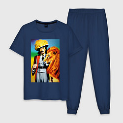 Пижама хлопковая мужская Salvador Dali and lion, цвет: тёмно-синий