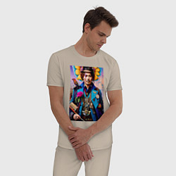 Пижама хлопковая мужская Джонни Депп - стимпанк - нейросеть, цвет: миндальный — фото 2