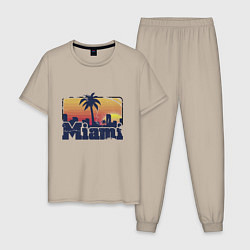 Пижама хлопковая мужская Beach of Miami, цвет: миндальный