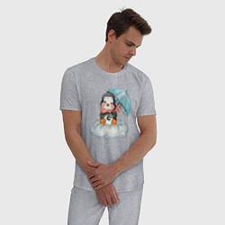 Пижама хлопковая мужская Пингвин на облаке с зонтом, цвет: меланж — фото 2