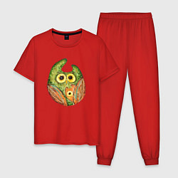 Пижама хлопковая мужская Сова и совенок, цвет: красный