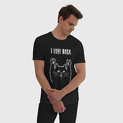 Пижама хлопковая мужская I love rock рок кот, цвет: черный — фото 2