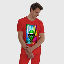Пижама хлопковая мужская Alien - neural network - neon glow, цвет: красный — фото 2