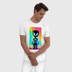 Пижама хлопковая мужская Alien cub - neural network - neon glow, цвет: белый — фото 2