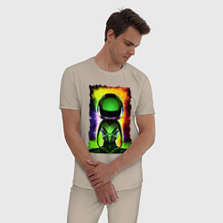 Пижама хлопковая мужская Bizarre alien - neural network - neon glow, цвет: миндальный — фото 2