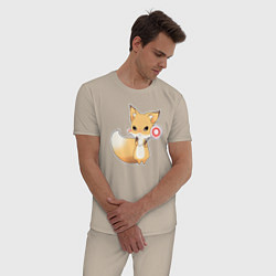 Пижама хлопковая мужская Милая лисичка со знаком стоп, цвет: миндальный — фото 2