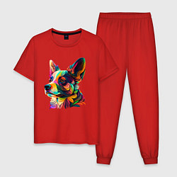 Пижама хлопковая мужская Разноцветный корги, цвет: красный