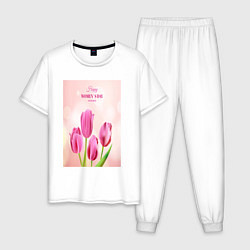 Пижама хлопковая мужская Цветы 8 марта, цвет: белый