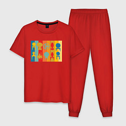 Пижама хлопковая мужская Звездный путь корабли, цвет: красный