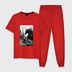 Пижама хлопковая мужская Мрачный единорог, цвет: красный