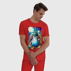 Пижама хлопковая мужская Тоторо и другие персонажи - нейросеть, цвет: красный — фото 2