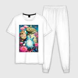 Пижама хлопковая мужская Мой сосед Тоторо - живописная фантазия - нейросеть, цвет: белый