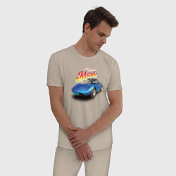 Пижама хлопковая мужская Маслкар Chevrolet Corvette Stingray, цвет: миндальный — фото 2