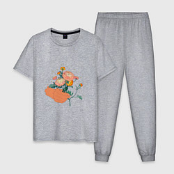 Пижама хлопковая мужская Сияющие хризантемы, цвет: меланж