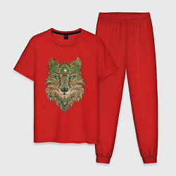 Пижама хлопковая мужская Волк мандала, цвет: красный