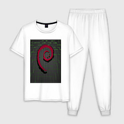 Пижама хлопковая мужская Debian Linux, цвет: белый