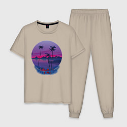 Пижама хлопковая мужская Ночные тропики, цвет: миндальный