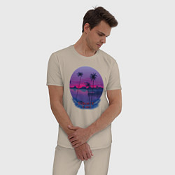 Пижама хлопковая мужская Ночные тропики, цвет: миндальный — фото 2