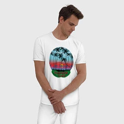 Пижама хлопковая мужская Лето, тропики, цвет: белый — фото 2