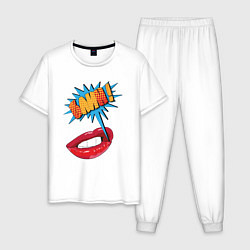Пижама хлопковая мужская Блин в стиле поп-арт, цвет: белый
