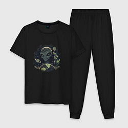 Пижама хлопковая мужская Внеземная цивилизация, цвет: черный