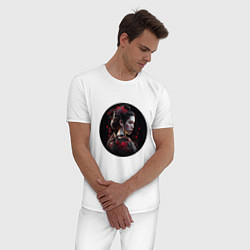 Пижама хлопковая мужская Японская девушка самурай, цвет: белый — фото 2