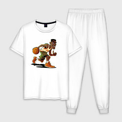 Пижама хлопковая мужская Мультяшный баскетбол, цвет: белый