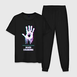 Пижама хлопковая мужская Death Stranding в стиле glitch и баги графики, цвет: черный