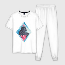 Пижама хлопковая мужская Черная пантера и кристаллы, цвет: белый